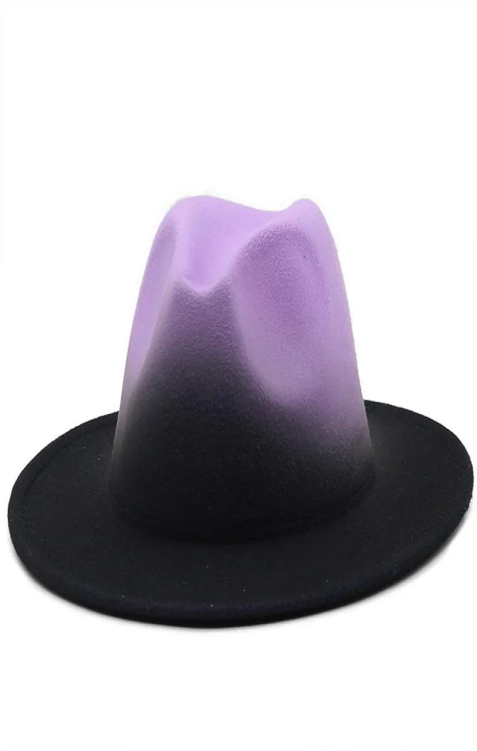 2022 Dégradé Couleur Party Top Hat Femmes Hommes Feutre De Laine Jazz Fedora Chapeaux Tendance Large Bord Peinture En Pulvérisation Patchwork Cap Sombreros De Muje3118611