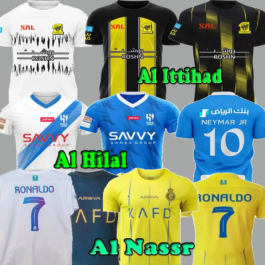 23 24 Al Nassr FC Soccer Jerseys Ronaldo Mane 2023 Al Hilal Neymar Jr Ruben Shirts 2024 Al Ittihad Benzema Kante Fabinho Shirt Player Fans Män barn Kits uniform
