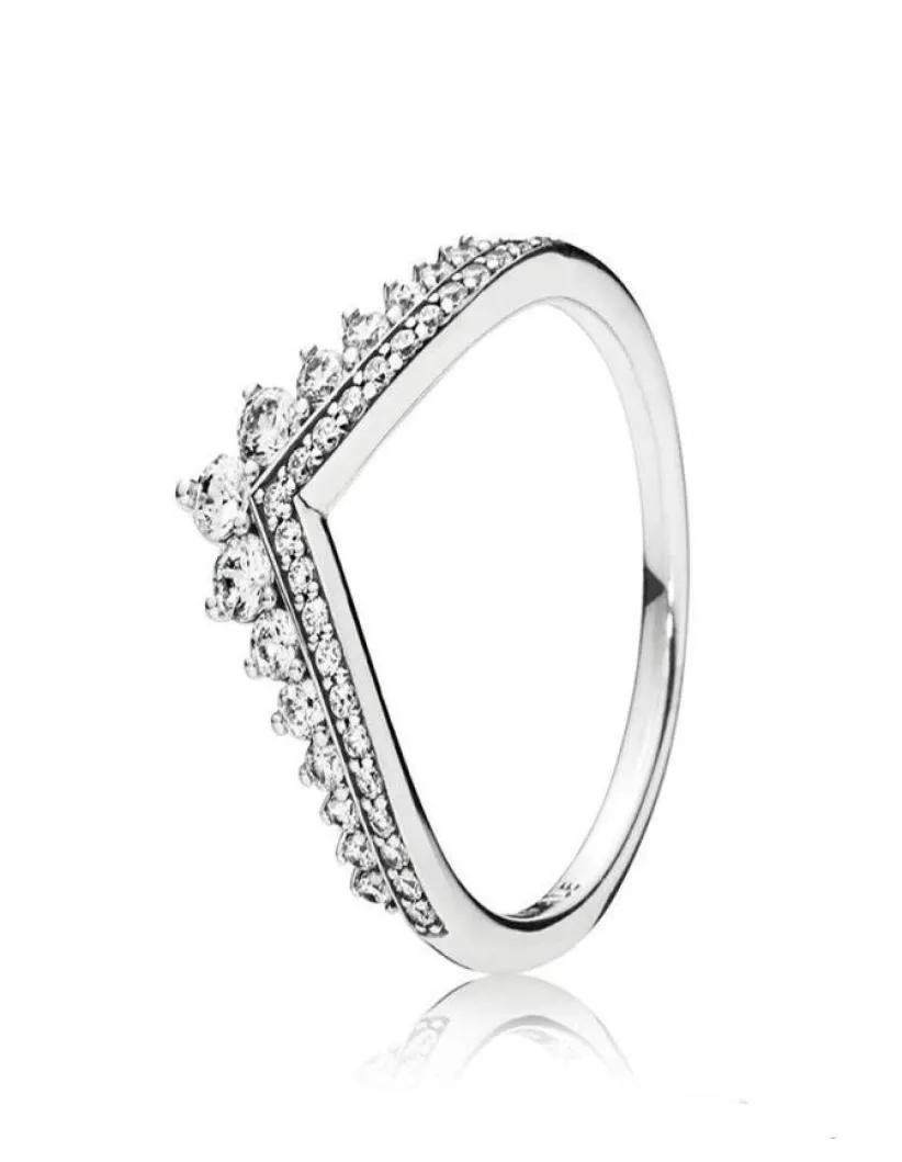 Clear CZ Diamond Princess Wish Ring Set Brand Original Box för P 925 Sterling Silver Women Girls Wedding Crown Rings3470669