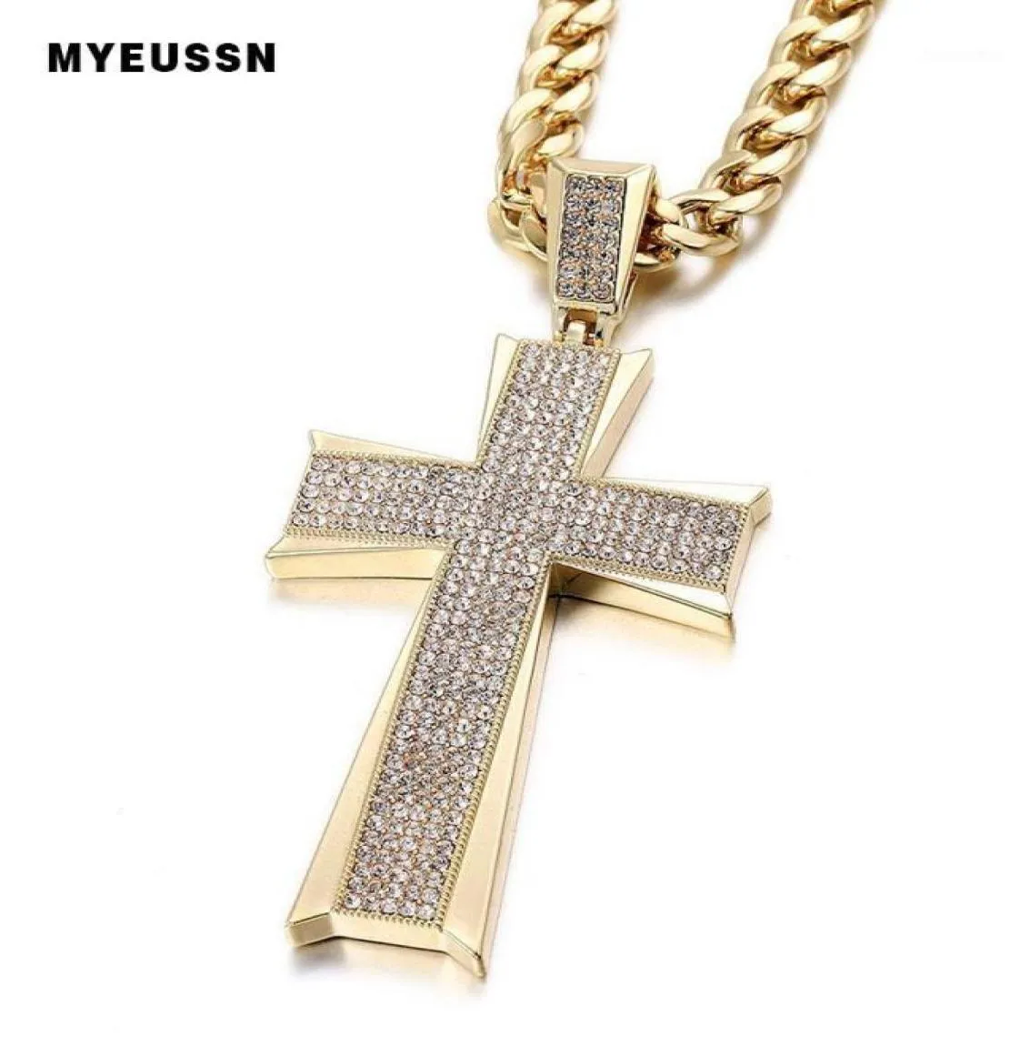 Biżuteria hip -hopowa duży wisiorek krzyżowy lśniący kryształowy moda bling krzyżowa cross mężczyzn łańcuch naszyjnik biżuteria14397024