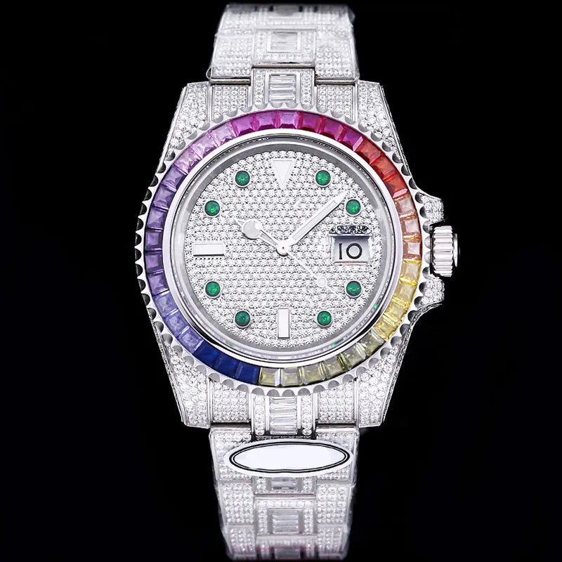 Reloj para hombre Rainbow Diamond Top 3135 Automático Mecánico 40 mm Relojes superiores Zafiro Moda Negocios Natación 904L Reloj de pulsera con correa de acero inoxidable