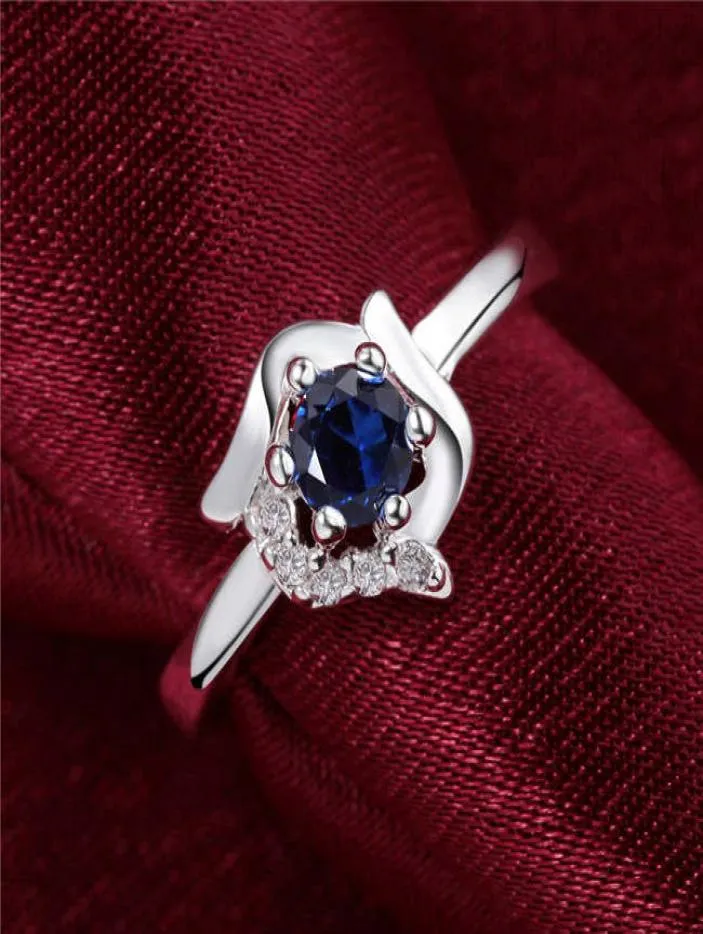 Womem039S Blue Gemstone Sterling Silver Plated Rings Storlek 8 DMSR380 925 Silver Plate Finger Ring Jewelry Solitaire Ring9658697