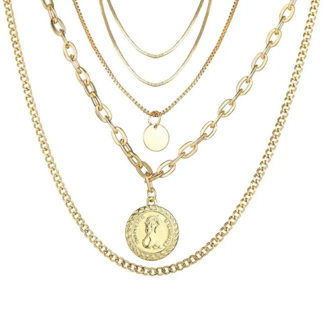 fashion layered chain gold layered plated seal pendant multilayer necklaces men jewellery vintage for accessories women jewlery6232830