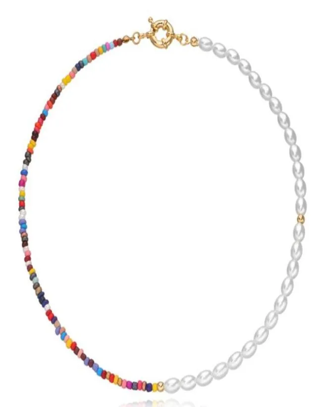 Perles de riz colorées collier de perles d'imitation pour les femmes couleur or argent ligne de poisson colliers bijoux de mode féminine nouveau GC4677378441