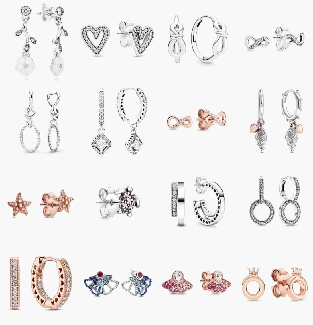 925 srebrny stadnina zupełnie nowe błyszczące podwójne kolczyki podwójne obręcze Wysoka biżuteria Rose Gold Star Love Ear Studs Charm Dust Bag Difts Fit Charm6072441