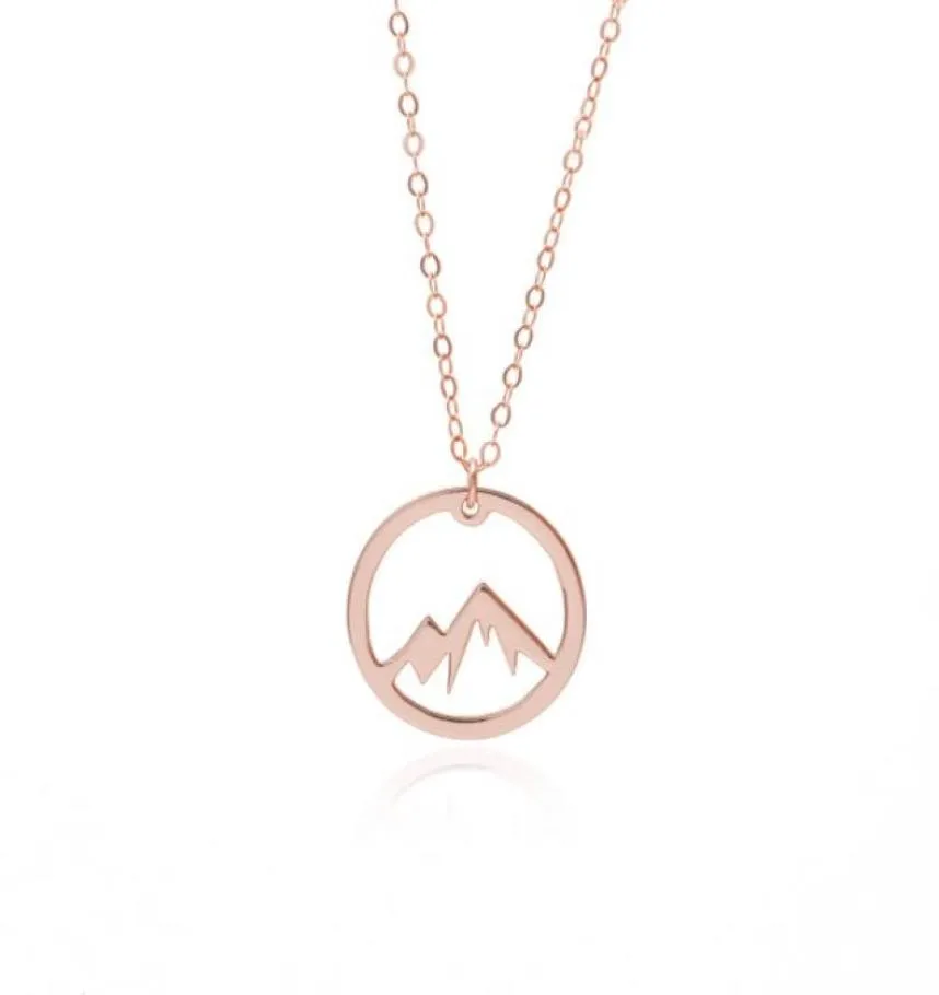 Simple Nature Snowy Mountain Necklace Circle Round Mountain Top Range Necklace Landscape Lover Camping Outdoor Necklaces for Women5504881