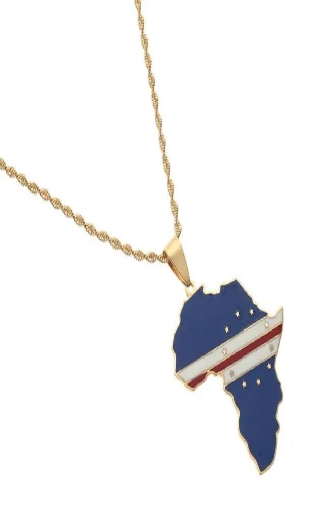 Chains Gold Color Stainless Steel Enamel Africa Cabo Verde Map Flag Pendants Necklaces Jewelry Gift9508262