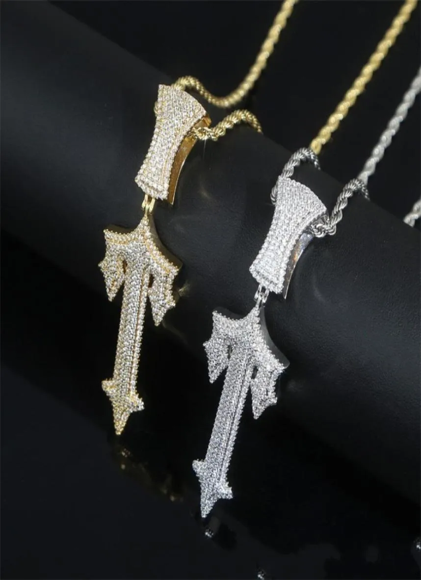 Pendant Necklaces Hip Hop Full Paved Iced Out Bling 5A Cubic Zirconia Letter Charms Cz Cross Sword Charm Necklace For Men Boy Rock1245650