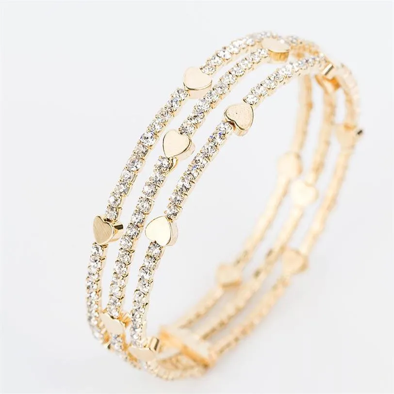 Nouvelle mode femmes élégantes Bracelet 3 rangées Bracelet manchette en cristal Bling dame cadeau Bracelets Bracelets B0202992