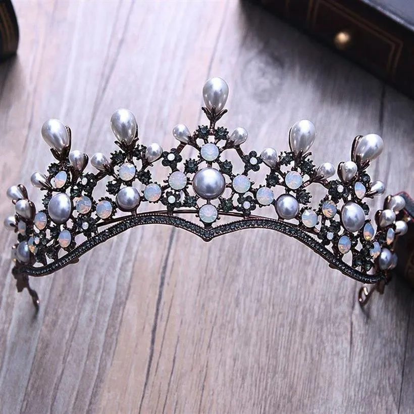 Diadèmes de mariée baroques vintage en perles de cristal, serre-tête avec strass noirs, couronne de princesse, accessoires pour cheveux de mariage, Y2324N