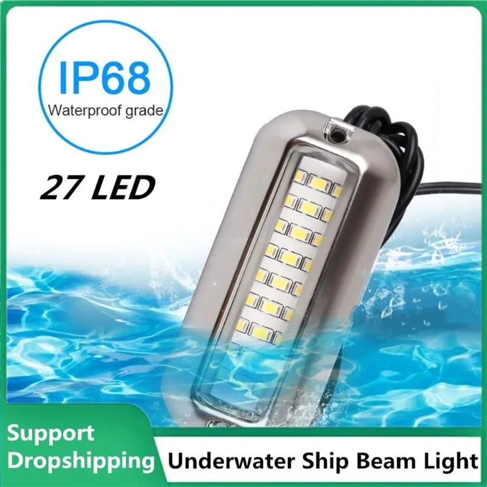 Universal 12v led 27 pontão subaquático de aço inoxidável marinho à prova dwaterproof água barco transom luz branco azul modules250m