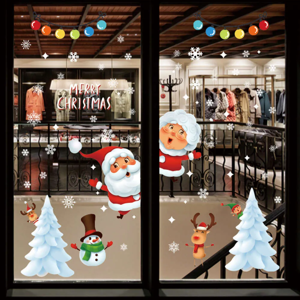 Pencere Çıkarmaları için Komik Noel Duvar Çıkartmaları Noel Baba Ren Geyiği Ağacı Kardan Adam Cam Dekorasyon Noel Çıkartmaları Çıkartmalar