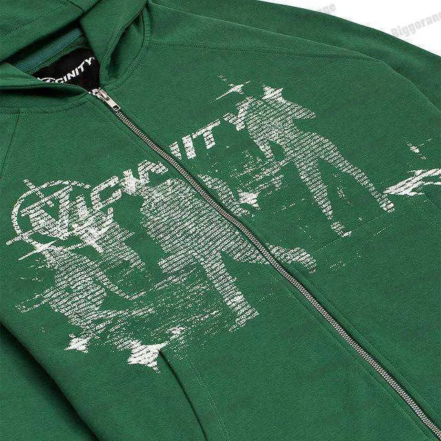 y2k zip hoodie パーカー　Green opium New-Harajuku-Y2K-Hiphop-Hoodie