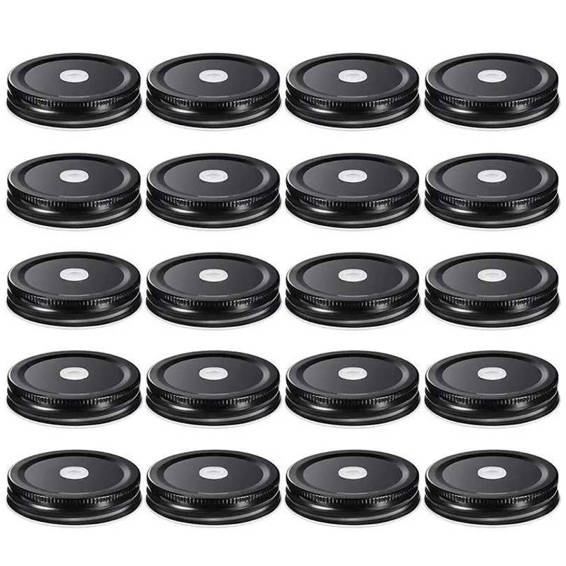 Kitchen Storage & Organization 20 Pieces Metal Regular Mouth Mason Jar Lids With Straw Hole Compatible Black 2 8 Inch251c