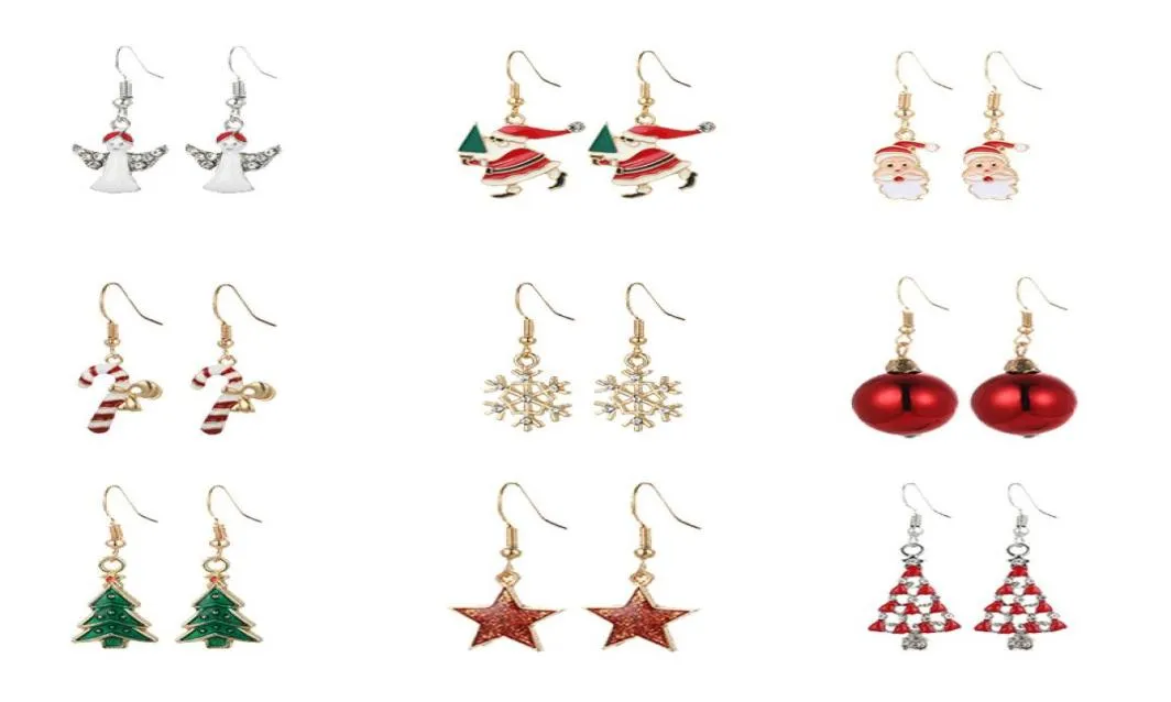 Christmas Crystal oorbellen Charme Set stijl Stud Snowflake Tree Elk Bell Star Drop Dange Earring For Girls Dames98638977