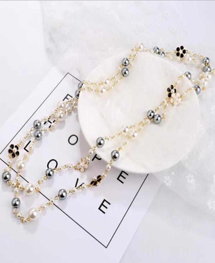 Collier long en perles pour femmes, pendentif sauvage, double face, glaçure goutte à goutte, camélia, chaîne décorative, GD11499633341