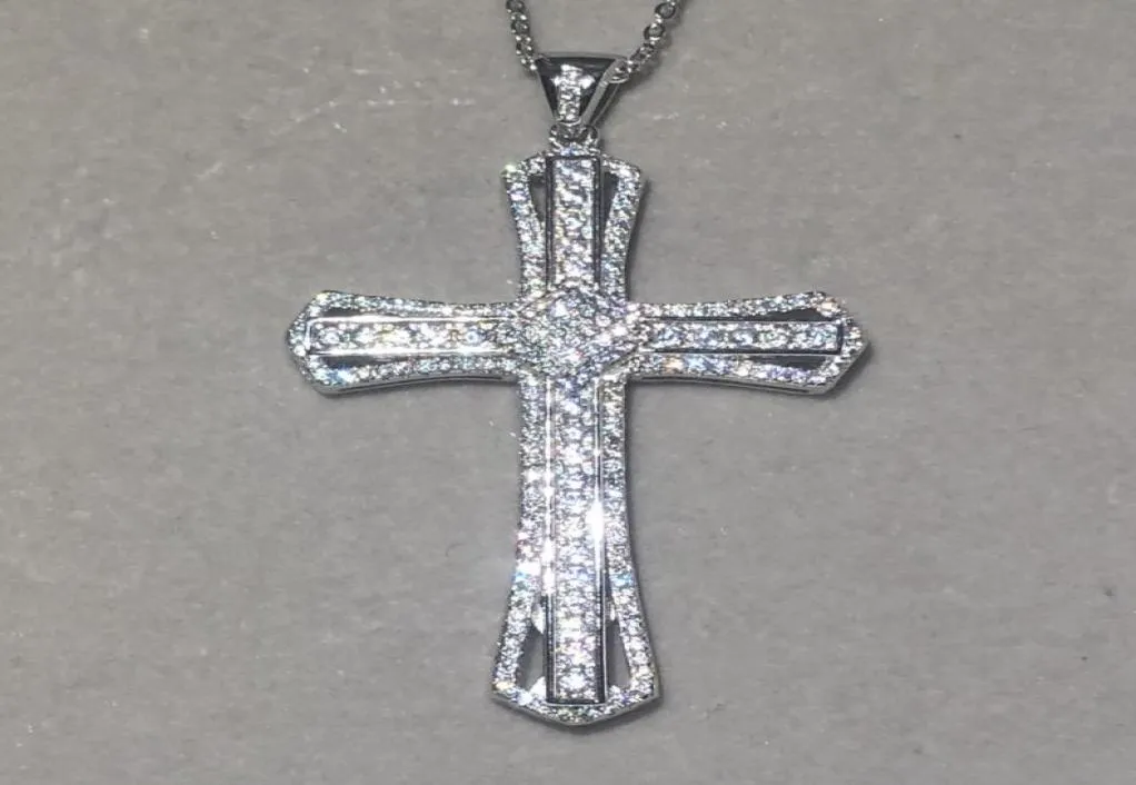 Moda Big 925 Sterling Srebrna Znakomita Biblia Jezus Wisianek dla kobiet Crucifix Charm Pave Symulowana diamentowa biżuteria 7159520