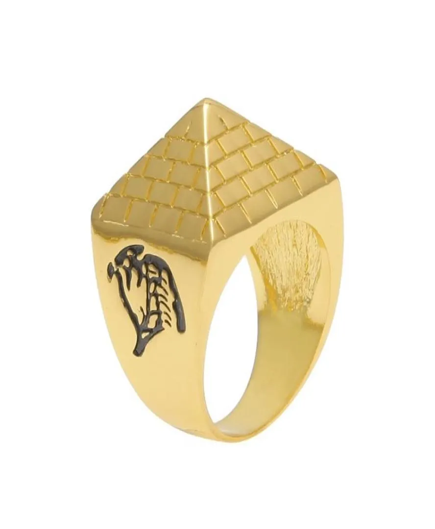 Masculino hip hop anel de ouro jóias moda egito pirâmide punk retro liga metal anéis8978945