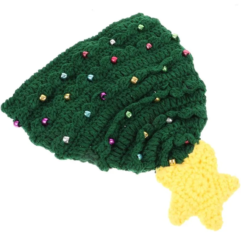 Berets 2pcs Christmas Knitted Hat Adorable Tree Shaped With Star Crochet For Children Kids (Green)