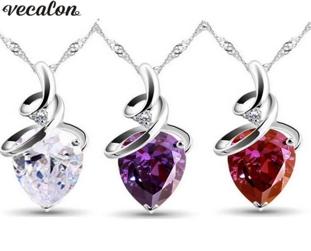 Vecalon 3 cores gota de água pingente prata cor cristal cz pingentes de noivado de casamento com colar para mulheres jóias de noiva 4411122