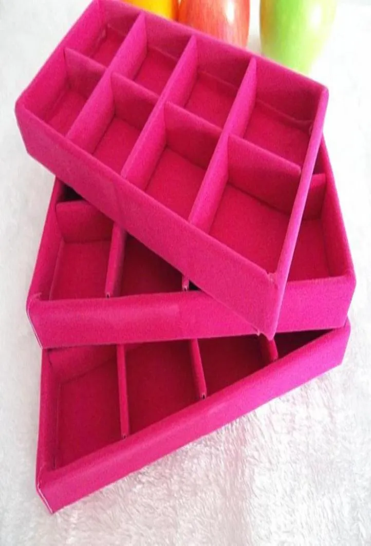 Ice Velvet 3pcslot 8 Grids Jewelry Organizer Tray Rose Red Black Grey Brown Velvet Jewelry Display Gift Box84545785921998