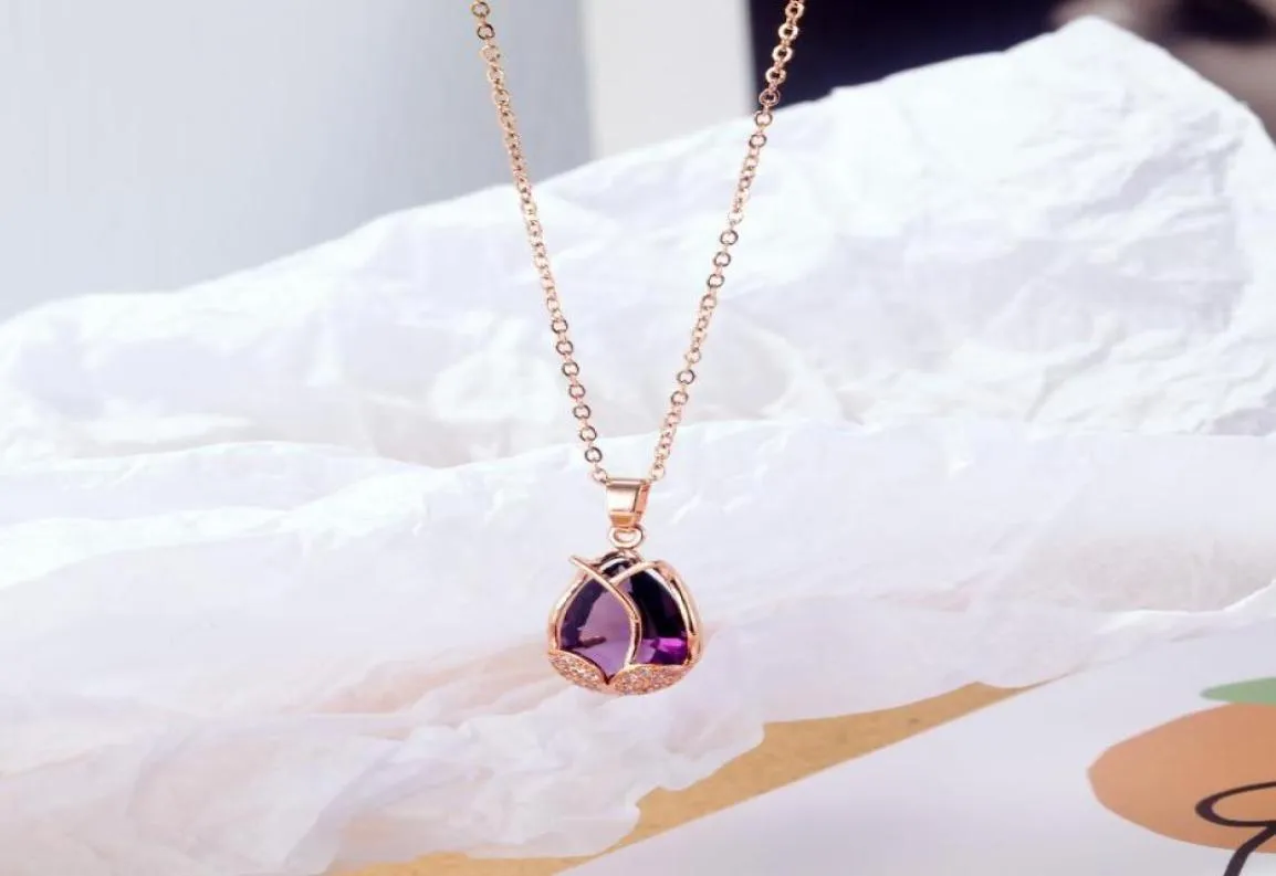 Pendanthalsband Crystal Tulip Necklace Flower Jewelry Mother039s Gift Rose Gold Necklace8490329