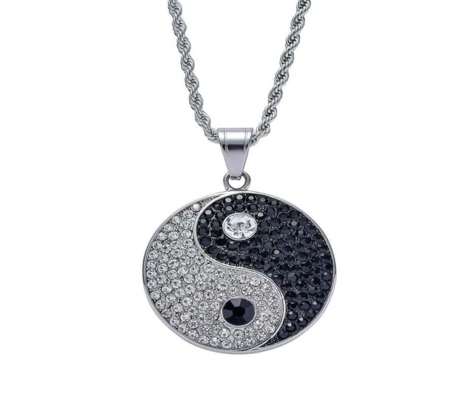 hip hop Tai Chi diamants pendentif colliers pour hommes femmes luxe chinois Tai Ji pendentifs en acier inoxydable Symboles Yin et Yang neckl3582491