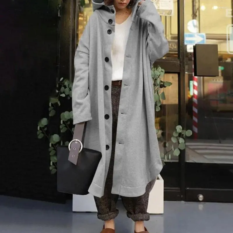 Women's Trench Coats Loose Fit Coat Stylish Hooded Winter With Irregular Hem Long Sleeves Thick Pockets Ankle Length For Outdoor