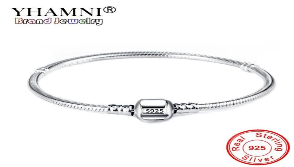 100% original 925 Silver 3mm manschettarmband mjukt/slät benkedja passformade pärlor/charms basy smycken6222946