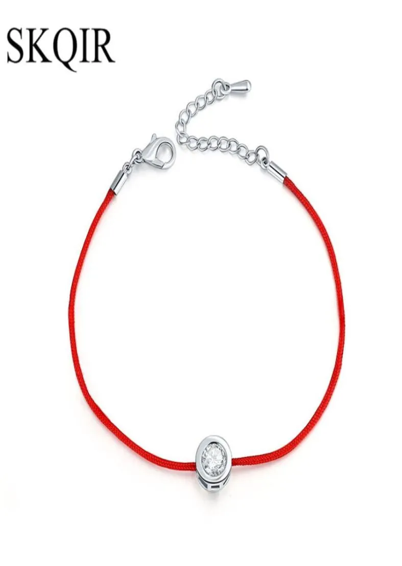 Intero SKQIR Moda Donna Sottile Cavo Rosso Filo Stringa Catena di Corda con CZ Zirconia Bracciale Color Argento per Gioielli Femminili pul6656263