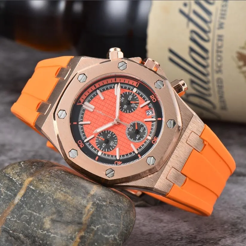 علامات الموضة ساعة المعصم رجال السيدات مراقبة الجودة الكوارتز الساعات الكلاسيكيات Royal Oak Hexagon Bezel Multifunctional Wristwatch Rubber Strap Sports Watches 9009