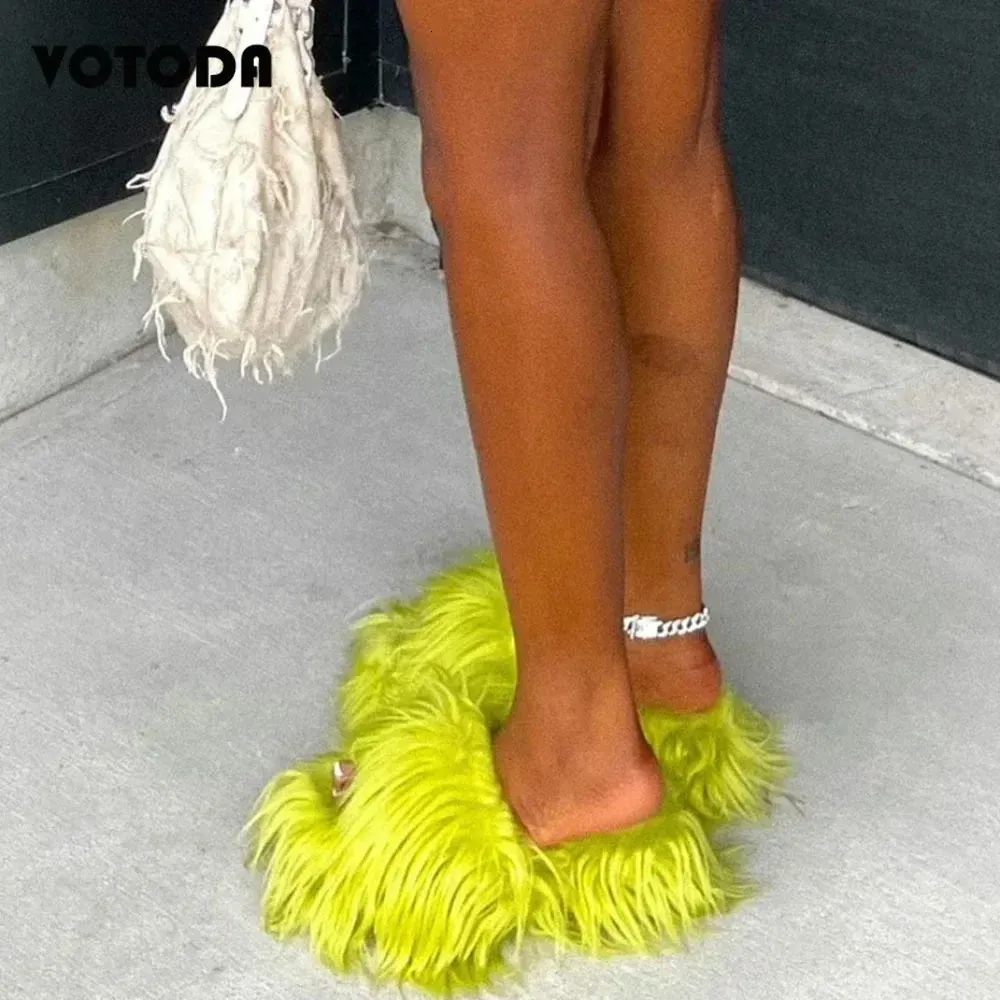 Sandálias moda faux fur chinelo inverno pelúcia quente casa plana slides mongol lã flip flops y2k meninas sapatos peludos bonito 231212