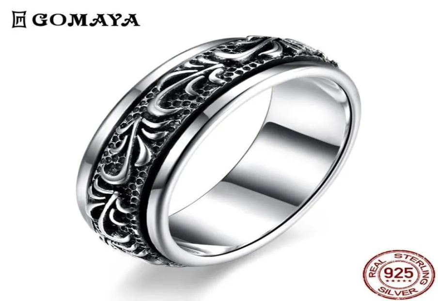 Gomaya 925 Sterling Silver Rings rotera snidning Flower Gothic Vintage Rock Punk Cocktail For Men and Women Wedding Fine Jewelry 201824402