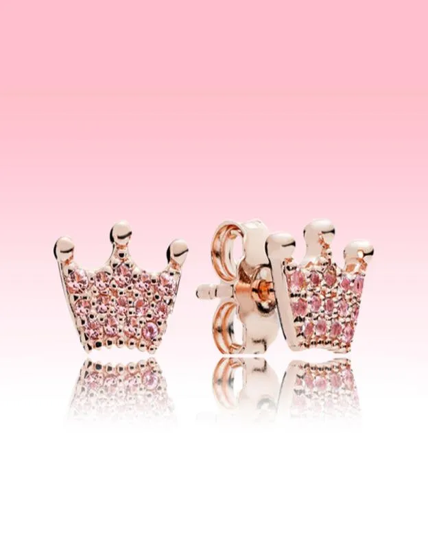 Pink Crown Stud örhängen Små söta kvinnor Sommarsmycken Rose Gold Earring med originallåda för 925 Sterling Silver Earring1271170