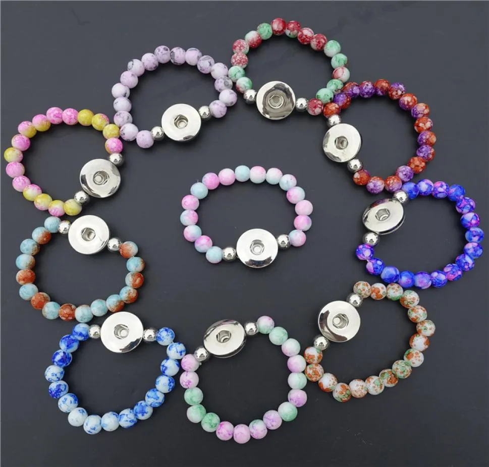 Enfants filles 15cm longueur perles de verre colorées 18mm boutons pression Bracelet pour enfants mélanger les couleurs 30pcslot5830020