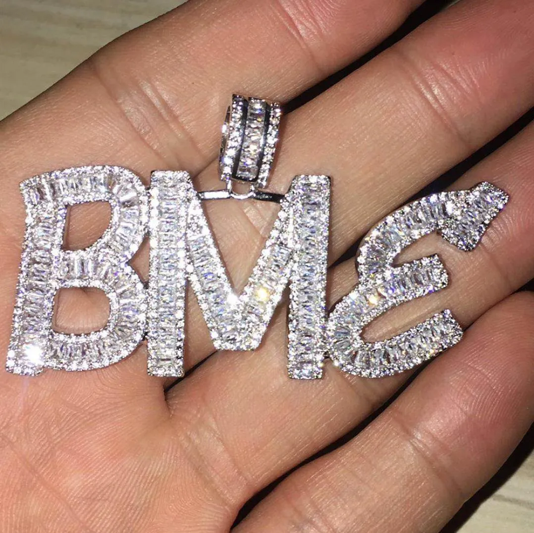 Nom personnalisé Baguette lettres Hip Hop pendentif avec chaîne de corde or argent Bling zircone hommes bijoux 2269193