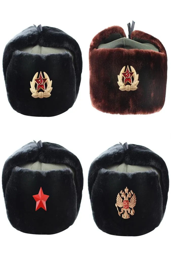 Nowe rosyjskie armia wojskowe Hats Pilot Hat Police Hat Winter Men Cap z uszami z uszami ciepłe grube czapki dla mężczyzn 5560 CM4930342