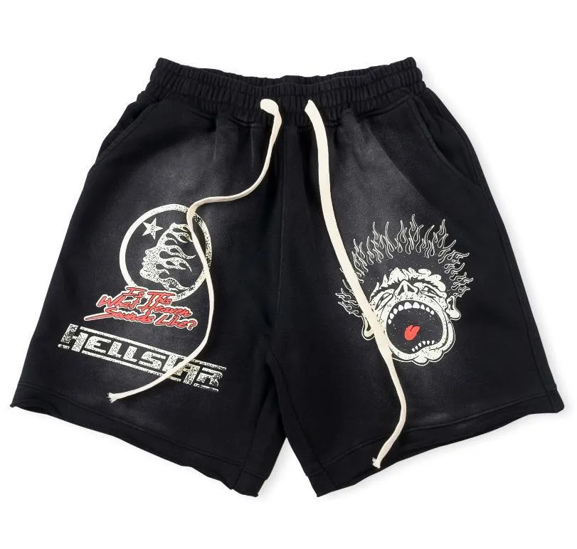 Hell Star shorts Shorts pour hommes été Hellstar classique flamme lettre imprimer hommes femmes pantalons courts Streetwear Terry tissu pantalon décontracté