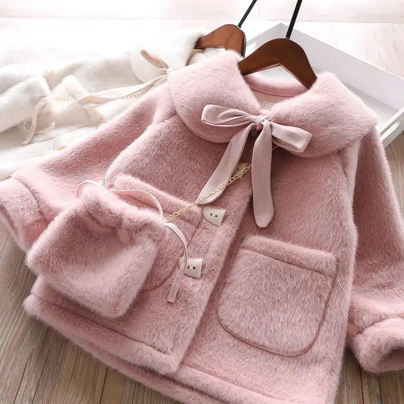 Unten Mantel 2023 Baby Mädchen Dicke Outwear Nette Herbst Winter Warme Faux Pelz Für Mode Plüsch Kinder Kleidung TY38