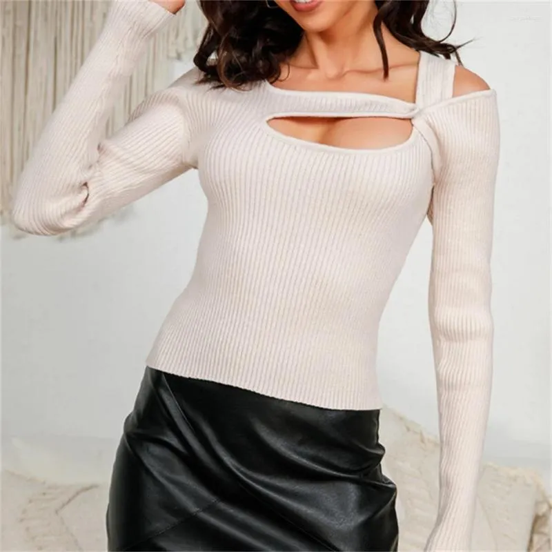 Swetery dla kobiet Elegancki sweter kobiet wycięty bandaż pullover koreańsko -mody bodycon tops Y2K Knitwears Długie rękawie