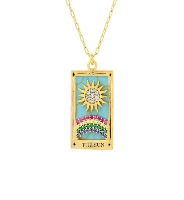 Pendant Necklaces Colorful Cz Rhinestone Tarot Necklace For Women Moon Sun Star Tag Astrology Celestial Jewelry Vintage Wholelsal4458684