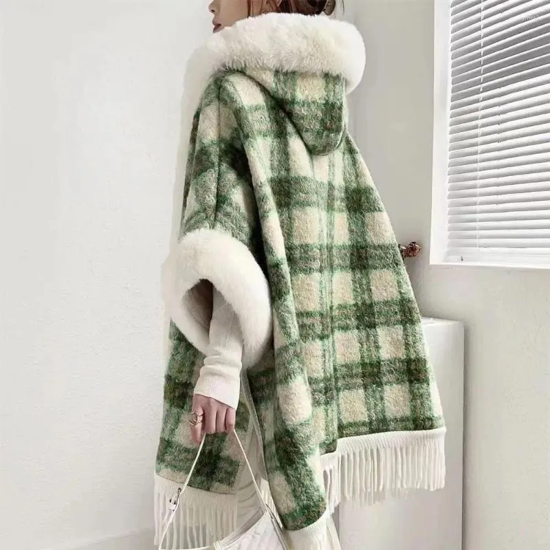 Sjaals herfst winter plaid warme ontwerper cape cape haped tassel sjaal elegantie mode casual losse jas halsdoek