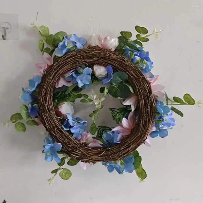Fleurs décoratives accrocheuses décor de vacances couronne d'hortensia vibrante pour décoration murale de porte fausse fleur avec détail mariage à la maison