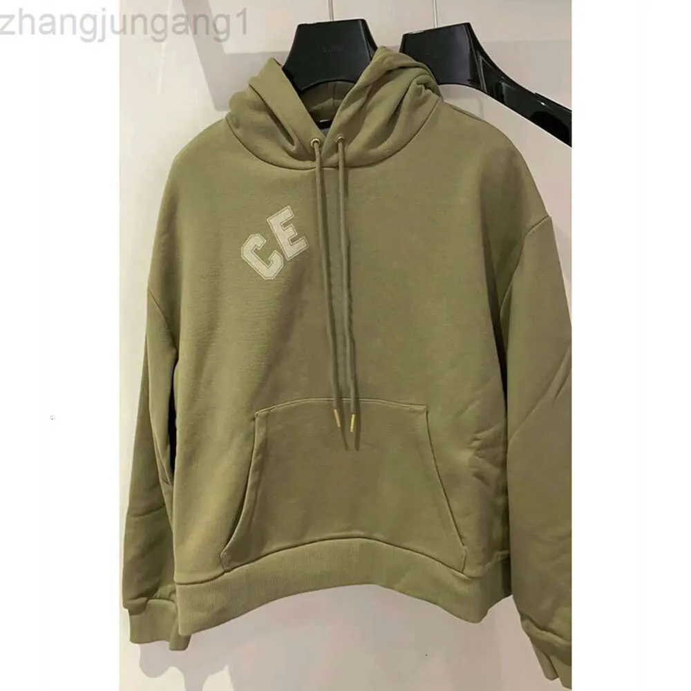 Ontwerper Celina Triomphe CE Matcha groene hooded letter bedrukte trui 23 winter nieuwe dunne fluwelen losse trui met lange mouwen top xy4005