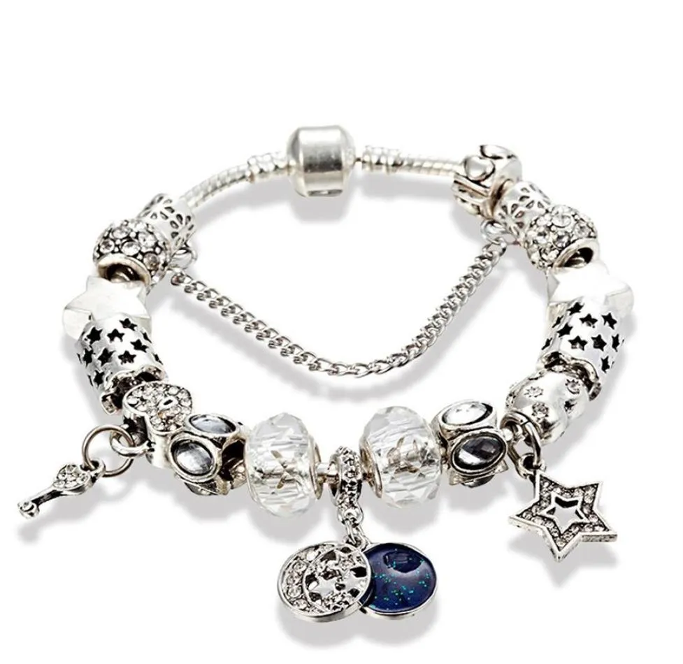 Fashion Charm Bead Armband för smycken Silver Star Moon Pendant Pärled Lady Armband med original Box Birthday Gift211C1646429