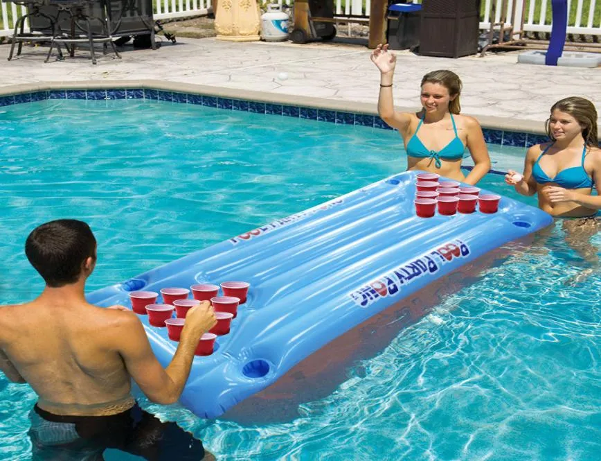 Pool Party Games Drijvende Rij Vlot Lounger Opblaasbare PVC Ligstoel Drink Coaster Volwassenen Bier Pong Draagbaar 49wff14702281
