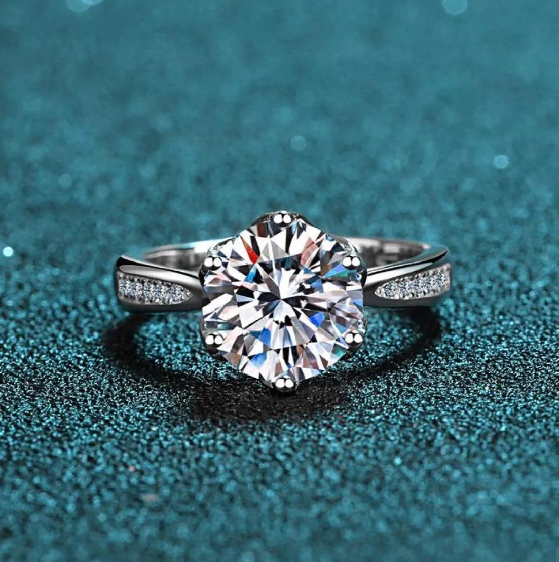 Pierścienie klastrowe InBeauut Jakość 925 srebrna doskonała cięcie 3 ct okrągłe podanie diamentowy Pierścień Testcolor Moissanite dla kobiet biżuteria zaręczynowa4271325