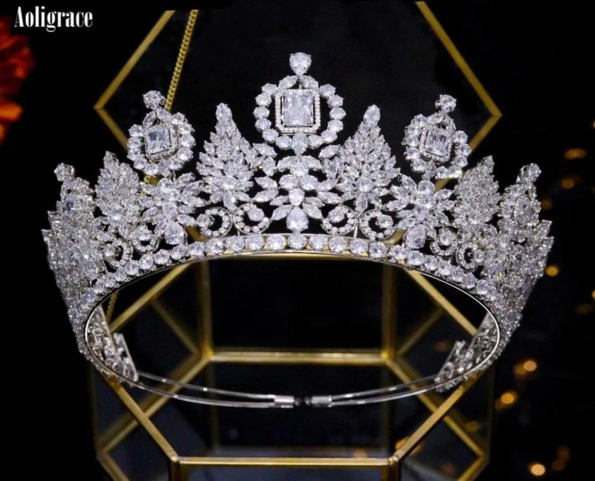 Haarclips Barrettes Luxe zirkonia Miss Universe Big Crowns Wedding Crystal Tiara voor vrouwen CZ Handgemaakte prinses verjaardagshoofd3355791