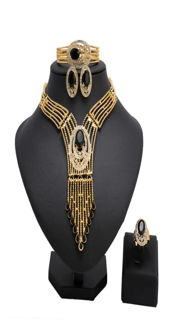 wedding jewelry sets African big women necklace blue bead sets fashion gold8076770