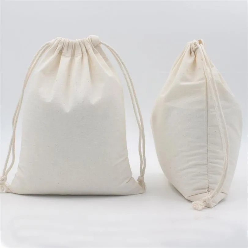 15x20 cm 50 pcs lot blanc coton plaine cordon pochette sac de noël sac décor à la maison sacs cadeaux organisateur de bonbons goutte 1896